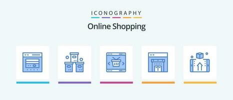 conectados compras azul 5 ícone pacote Incluindo compras. on-line. embalagem. loja. on-line. criativo ícones Projeto vetor