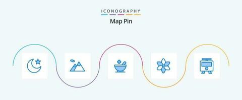 mapa PIN azul 5 ícone pacote Incluindo . trem. tigela. metrô. mapas vetor