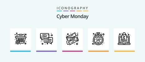 cyber Segunda-feira linha 5 ícone pacote Incluindo . desconto. compras. data. oferecer. criativo ícones Projeto vetor