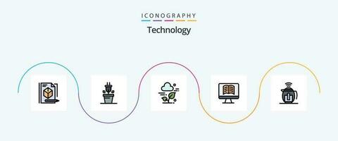 tecnologia linha preenchidas plano 5 ícone pacote Incluindo tecnologia. Panela. nuvem. chá. livro vetor