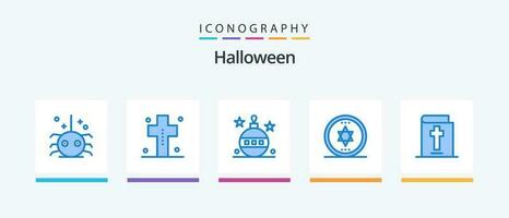 dia das Bruxas azul 5 ícone pacote Incluindo Bíblia. dia das Bruxas. lápide. círculo. dia das Bruxas. criativo ícones Projeto vetor