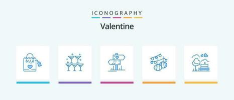 namorados azul 5 ícone pacote Incluindo árvore. lanterna. direção. pendurado. decoração. criativo ícones Projeto vetor