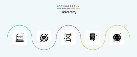 universidade glifo 5 ícone pacote Incluindo tempo. dna. Educação. certificado vetor