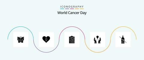 mundo Câncer dia glifo 5 ícone pacote Incluindo assistência médica. registro. amar. relatório. Câncer vetor