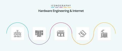 hardware Engenharia e Internet linha 5 ícone pacote Incluindo o circuito. borda. base de dados. transporte. estrada de ferro vetor