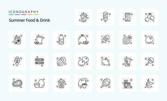 25 pacote de ícones de linha de comida e bebida de verão vetor