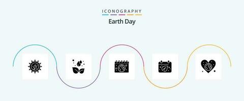 terra dia glifo 5 ícone pacote Incluindo globo. calendário. terra. folha. terra vetor