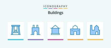 edifícios azul 5 ícone pacote Incluindo . industrial plantar. prédio. fábrica chaminé. cabana. criativo ícones Projeto vetor