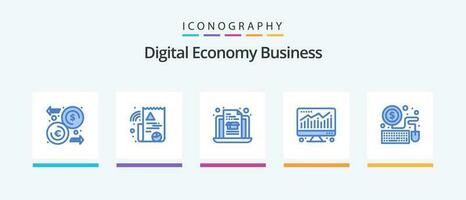 digital economia o negócio azul 5 ícone pacote Incluindo . economia. caixa. computador portátil. economia. criativo ícones Projeto vetor