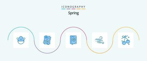 Primavera azul 5 ícone pacote Incluindo Comida. baga. flor. Primavera. clima vetor