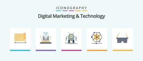 digital marketing e tecnologia plano 5 ícone pacote Incluindo óculos. dados. humano. linguagem. máquina. criativo ícones Projeto vetor