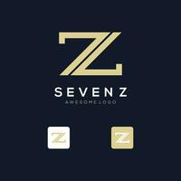 iniciais z e número 7 logotipo modelo com uma dourado estilo cor para a companhia vetor