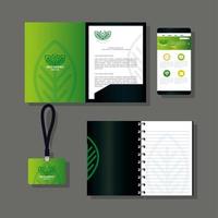 maquete de marca de identidade corporativa, maquete verde de papelaria empresarial, sinal verde da empresa vetor