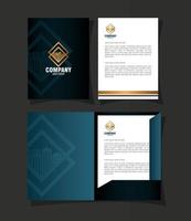 maquete, folheto e documento da marca de identidade corporativa, maquete preta com sinal dourado vetor
