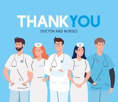 obrigado médicos e enfermeiras que trabalham em hospitais, lutando contra o coronavírus covid 19 vetor