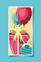 cartão de presentes e balões de aniversário vetor