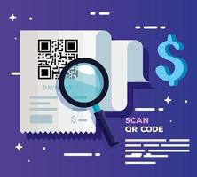 digitalize o código qr em papel comprovante com lupa vetor