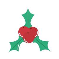 desenho animado ícone plana de feliz natal azevinho decoração de bagas vetor