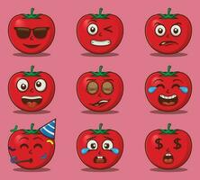 vetor fofa e kawaii tomates emoticon expressões conjunto