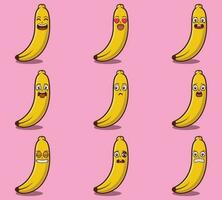 fofa e kawaii bananas emoticon expressão ilustração conjunto vetor