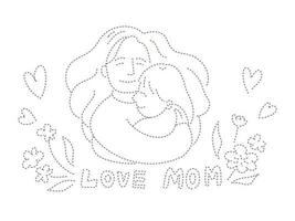 desenhado à mão mãe abraçando criança, mãe dia conceito. Preto e branco pontilhado linha desenho. vetor