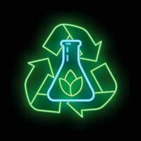 eco amigáveis alternativo energia fonte e desperdício reciclando ícone, conceito verde eco terra brilho néon plano vetor ilustração, isolado em Preto.