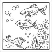 desenho de desenho de contorno de peixe aqua para colorir para criança vetor