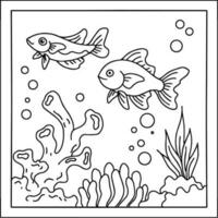 desenho de desenho de contorno de peixe aqua para colorir para criança vetor