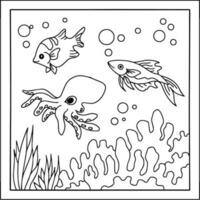 desenho de desenho de contorno de peixe aqua para colorir para criança vetor