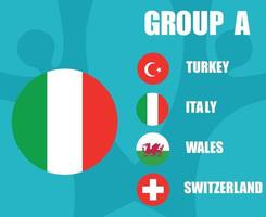 times de futebol europeu 2020.grupo a bandeira da itália.e final de futebol europeu vetor
