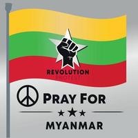 protesto em massa no mastro da bandeira de myanmar, parada, revolução, ditadura, mão, logotipo, propagandha vetor