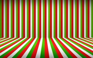 cenário abstrato estúdio listrado vertical vermelho verde branco com espaço vazio para o seu conteúdo ou imagem do produto. conceito de fundo de quarto de estúdio de Natal vazio. ilustração vetorial vetor