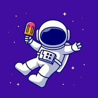 fofa astronauta segurando picolé desenho animado vetor ícone ilustração. Ciência Comida ícone conceito isolado Prêmio vetor. plano desenho animado estilo