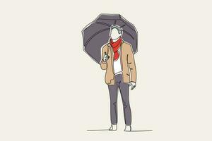 cor ilustração do uma homem vestindo a guarda-chuva dentro outono vetor