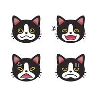 conjunto de caras de gato preto mostrando emoções diferentes vetor