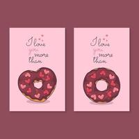 ilustrações vetoriais. parabéns pelo dia dos namorados. cartões com donuts. vetor