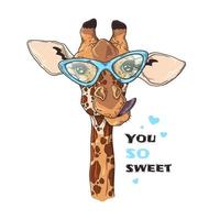 ilustrações de desenho vetorial. retrato de girafa engraçada em óculos personalizados. vetor