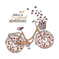 ilustrações de desenho vetorial. bicicleta com rosquinhas em vez de rodas. vetor