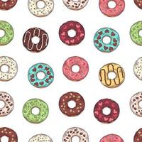 padrão de vetor. donuts vitrificados decorados com coberturas, chocolate, nozes. vetor