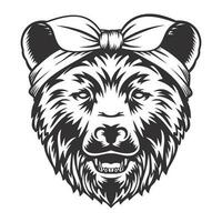 grisalho Urso arco de cabelo bandana linha arte. Fazenda animal. Preto Urso logotipos ou ícones. vetor ilustração