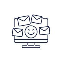 e-mails e feliz emoji linha ícone em branco vetor