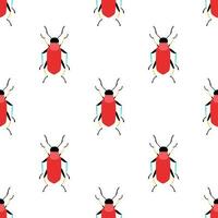 engraçado vermelho besouros em a branco fundo. desatado padronizar com desenho animado elementos. vetor