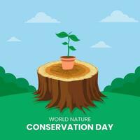 vetor gráfico do árvore tocos e Novo plantas dentro panelas adequado para mundo natureza conservação dia celebração