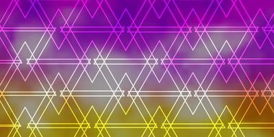 fundo de vetor amarelo rosa claro com linhas, triângulos design inteligente em estilo abstrato com padrão de triângulos gradientes para folhetos
