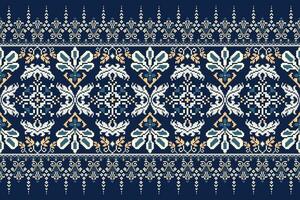 floral Cruz ponto bordado em marinha azul background.geometric étnico oriental padronizar tradicional.asteca estilo abstrato vetor ilustração.design para textura,tecido,vestuário,embrulho,decoração.