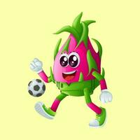 fofa Dragão fruta personagem jogando futebol vetor