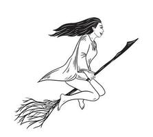 bruxa menina vôo em uma cabo de vassoura mão desenhado dentro doodle.vector ilustração. vetor