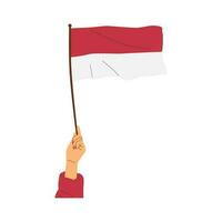 vetor ilustração do a comemorar Indonésia independência dia segurando indonésio bandeira