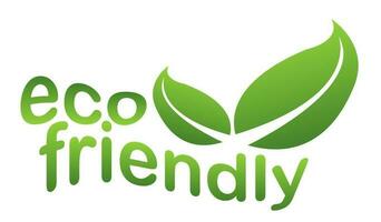 eco amigáveis verde logotipo em uma branco ou transparente fundo com verde folhas. a conceito do verde ecologia, limpar \ limpo ecologia, de Meio Ambiente simpatia do produtos. vetor