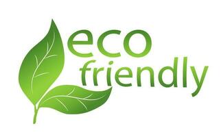 eco amigáveis verde logotipo em uma branco ou transparente fundo com verde folhas. a conceito do verde ecologia, limpar \ limpo ecologia, de Meio Ambiente simpatia do produtos vetor